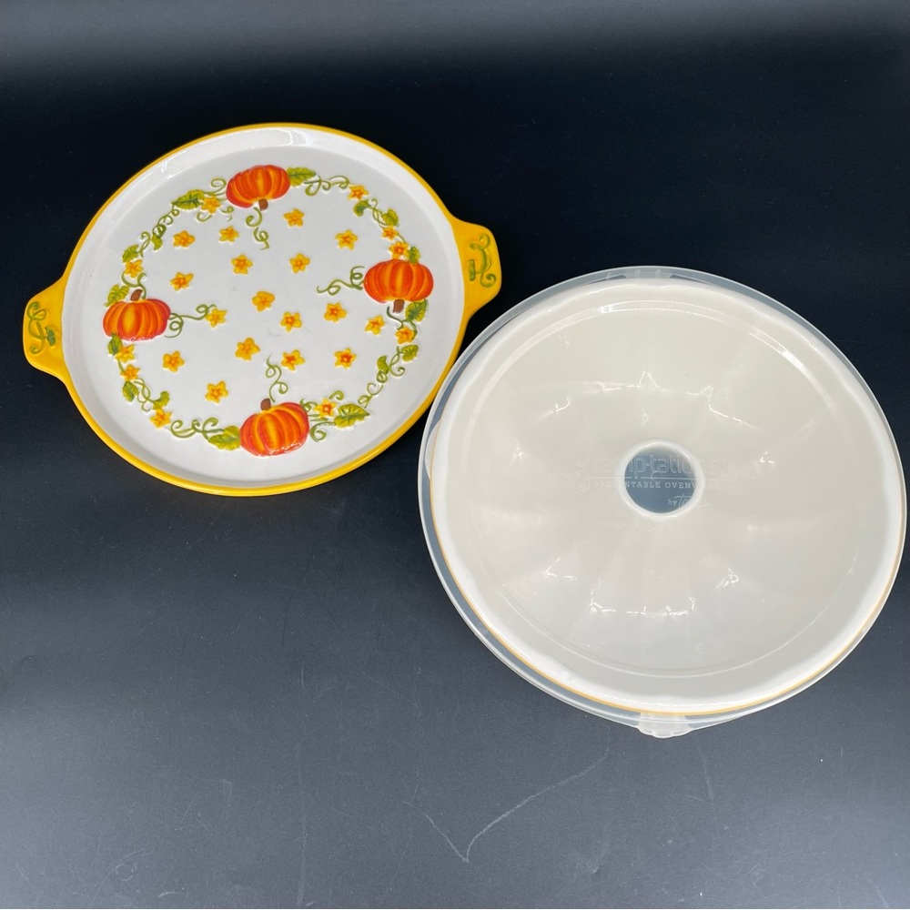 Temptations by Tara Fall Pumpkin Round Bundt Cake Pan Base Ceramic Bakeware Set - Picture 4 of 12